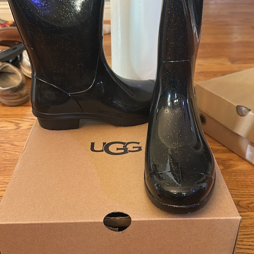 UGG Shiny Black Rain Boots